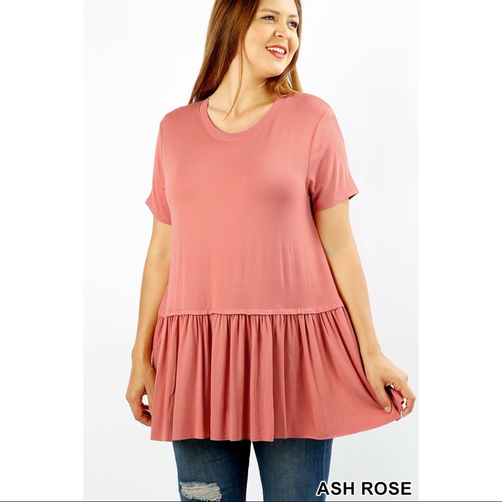 MEL RUFFLE SHORT SLEEVE TEE - ASH ROSE